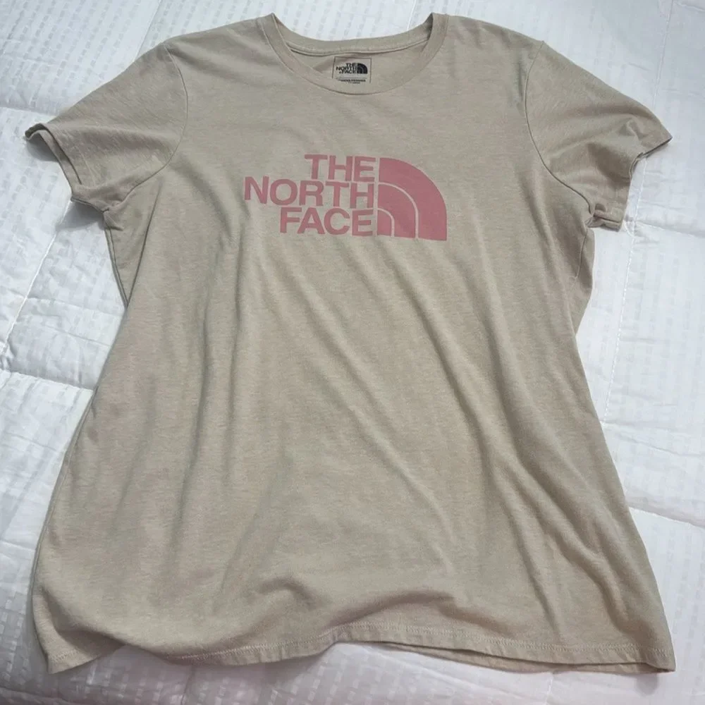 The North Face Women's Light Tan Tee with Pink Logo - Picture 4 of 8